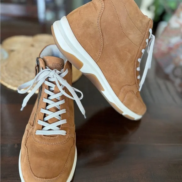 Remonte Leather High Top Sneakers Tan Women’s Size 9 Comfort Shoes - Picture 3 of 7